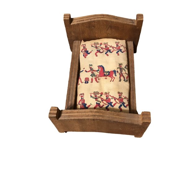 Vintage Doll Bed Wooden Primitive 10"x7"x4.5" Handmade Dollhouse Furniture Rusti - Picture 2 of 12